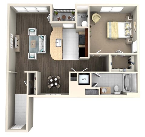 Floor plan for 1 bed, 1 bath, 783 sqft